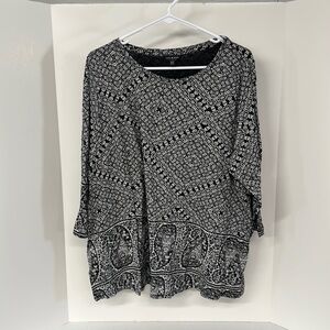 Lucky Brand Size 3X Black & White 3/4 Sleeve Top